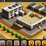 **

A bustling military base in a mobile game. Focus on efficient layout, with construction workers actively upgrading buildings (Command Center, Barracks, resource generators). Visual cues highlight resource icons (gold, oil, food) and their production rates. A UI element shows a builder's queue with planned upgrades. Emphasize strategic planning and time management in base development. Style: Clean, bright mobile game interface with realistic building textures.

**